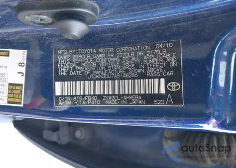 2010 Toyota Prius z USA, uszkodzony, nr VIN JTDKN3DU7A5148286